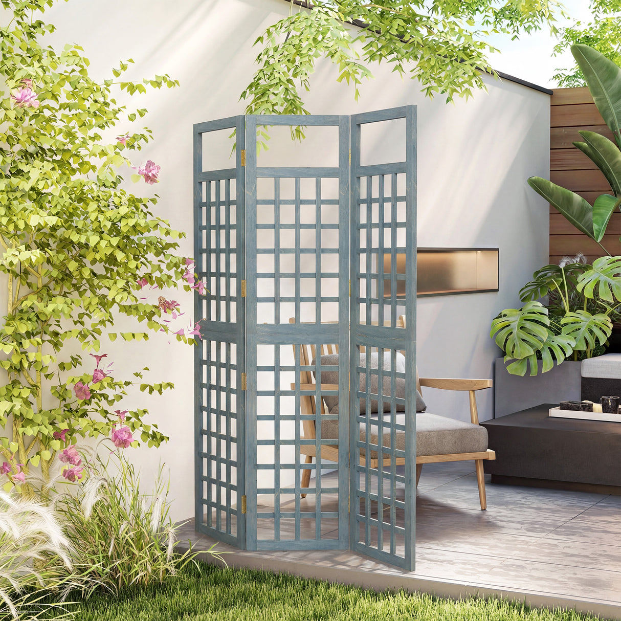 Fir Wood Foldable Garden Privacy Screen 120cm Wide - Velmora