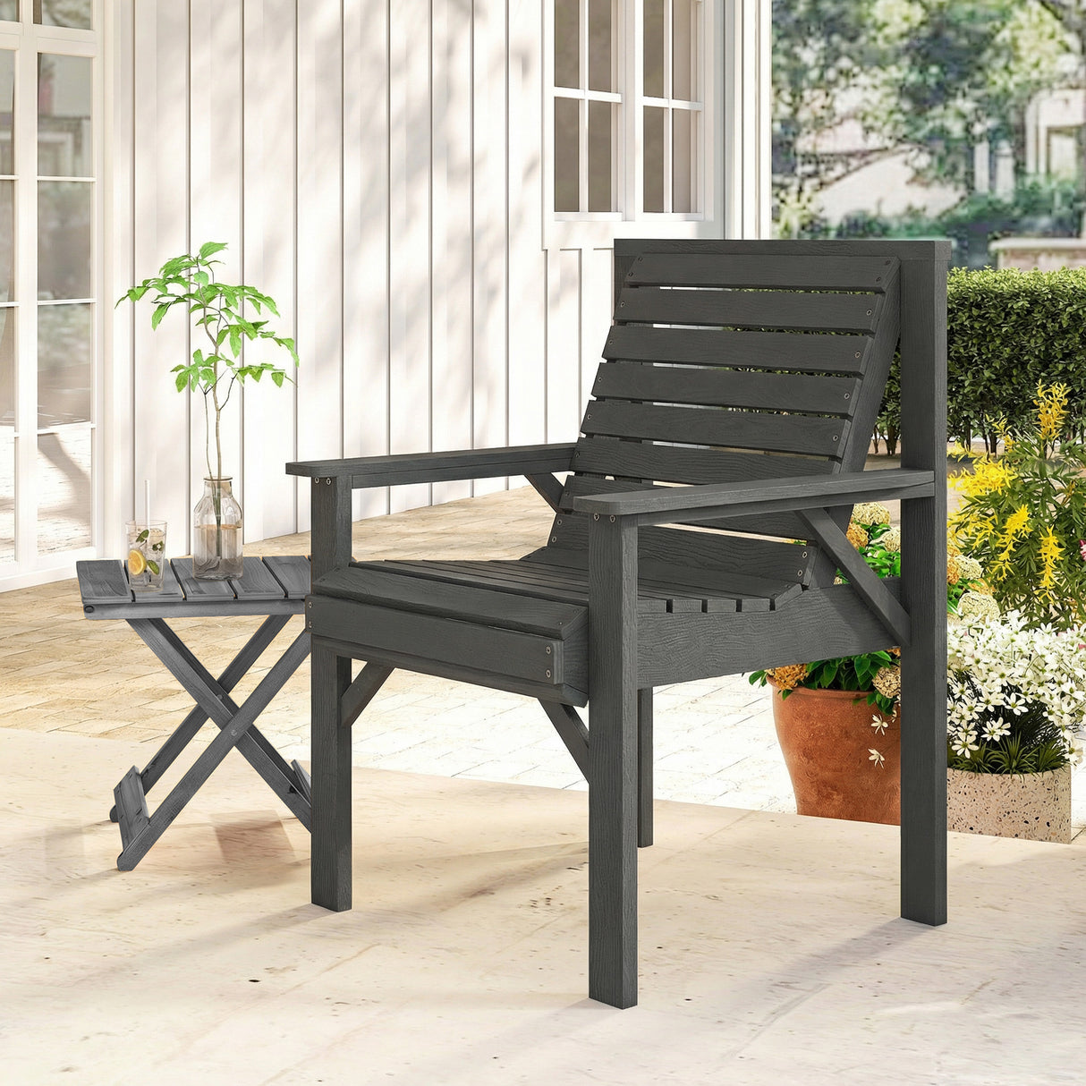 Fir Wood Garden Dining Chair With Curved Seat - Velmora