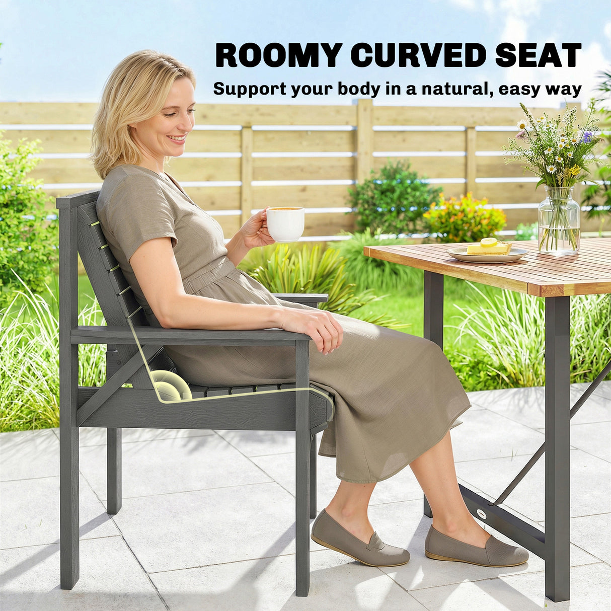 Fir Wood Garden Dining Chair With Curved Seat - Velmora
