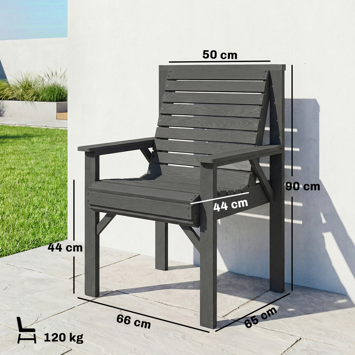 Fir Wood Garden Dining Chair With Curved Seat - Velmora