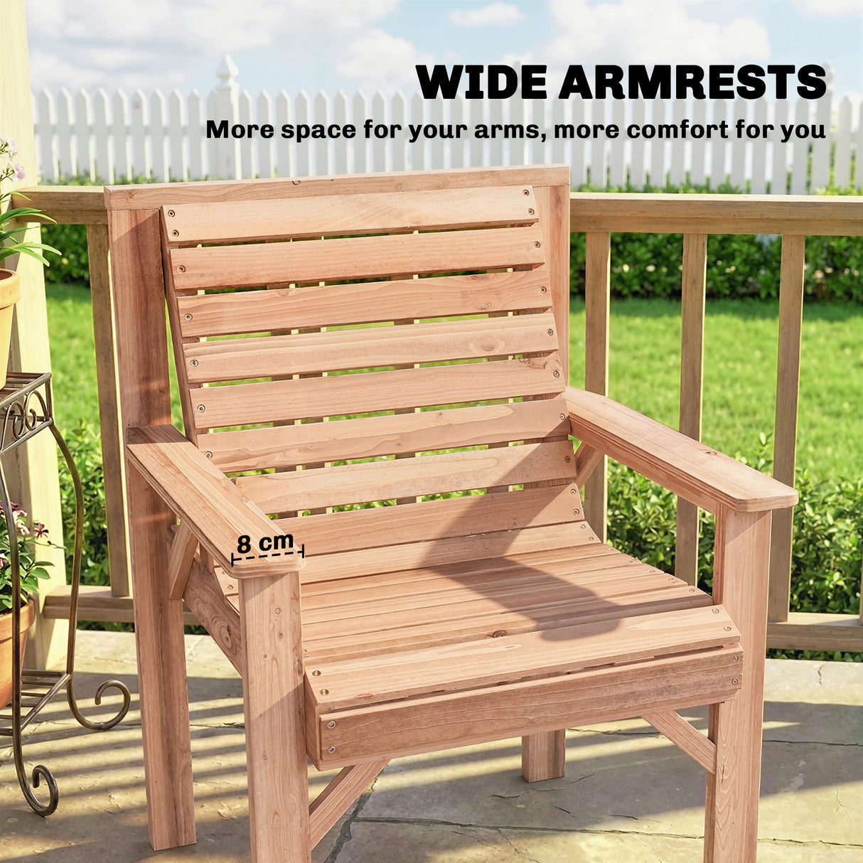 Fir Wood Garden Dining Chair With Curved Seat - Velmora