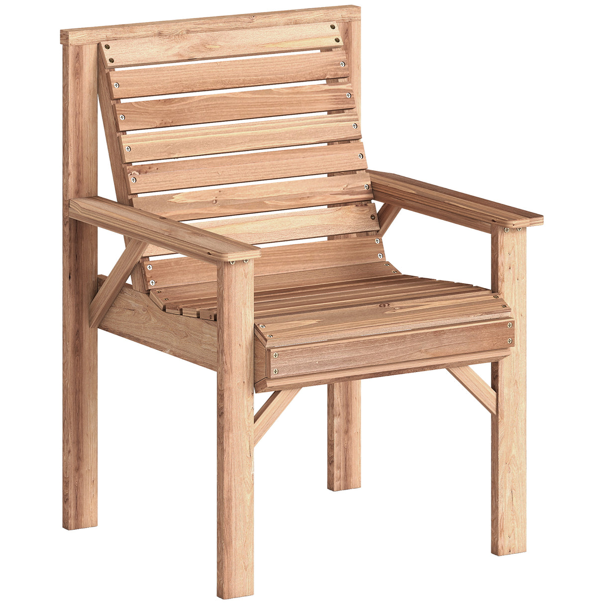 Fir Wood Garden Dining Chair With Curved Seat - Velmora