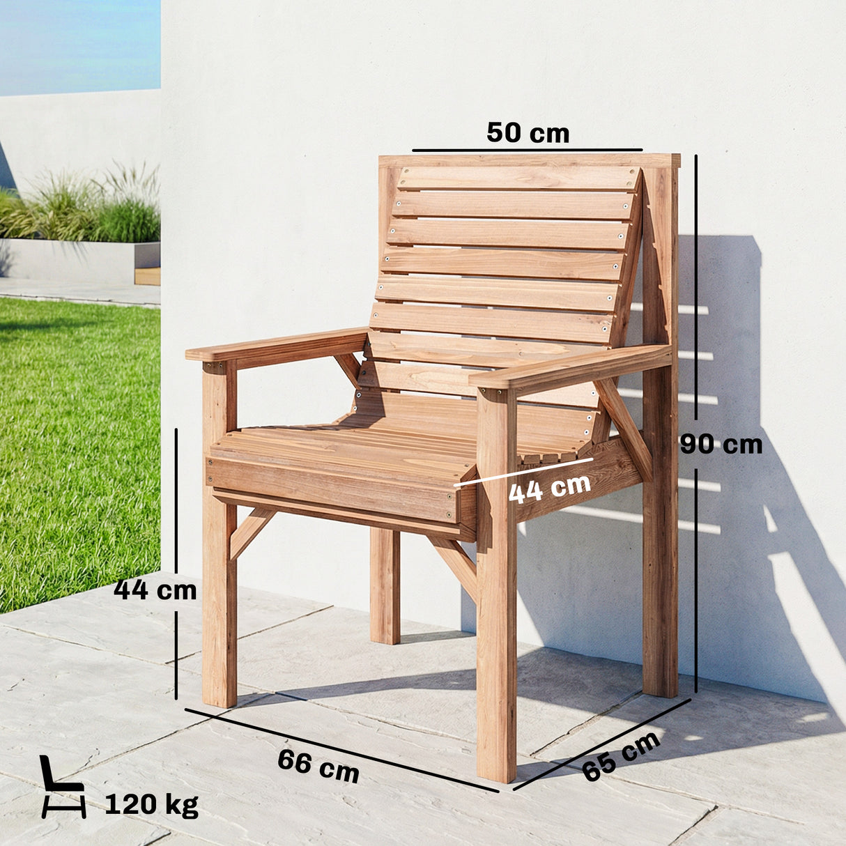 Fir Wood Garden Dining Chair With Curved Seat - Velmora