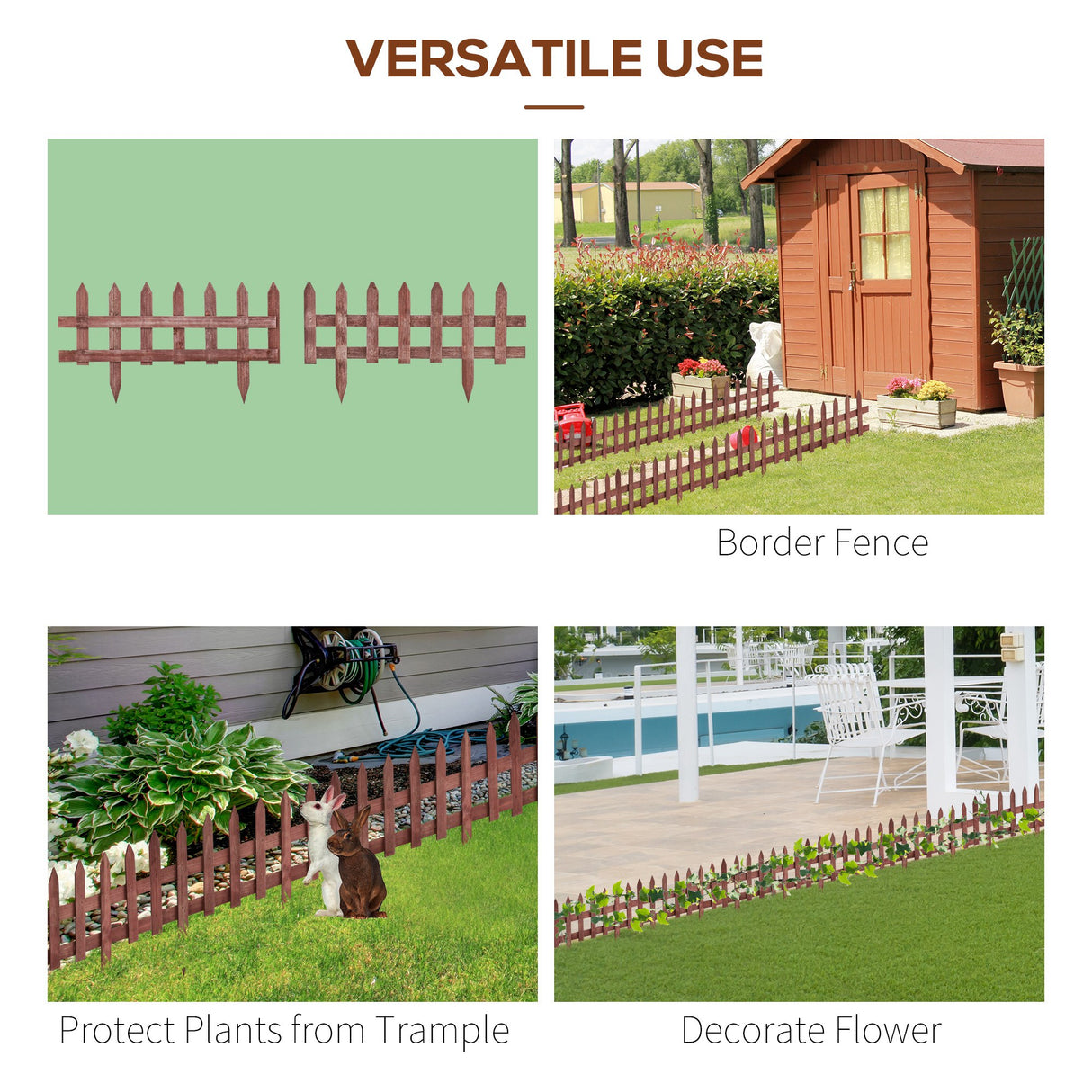Fir Wood Garden Fixed Picket Fence Panels 60cm Wide in Set Of 12 - Velmora