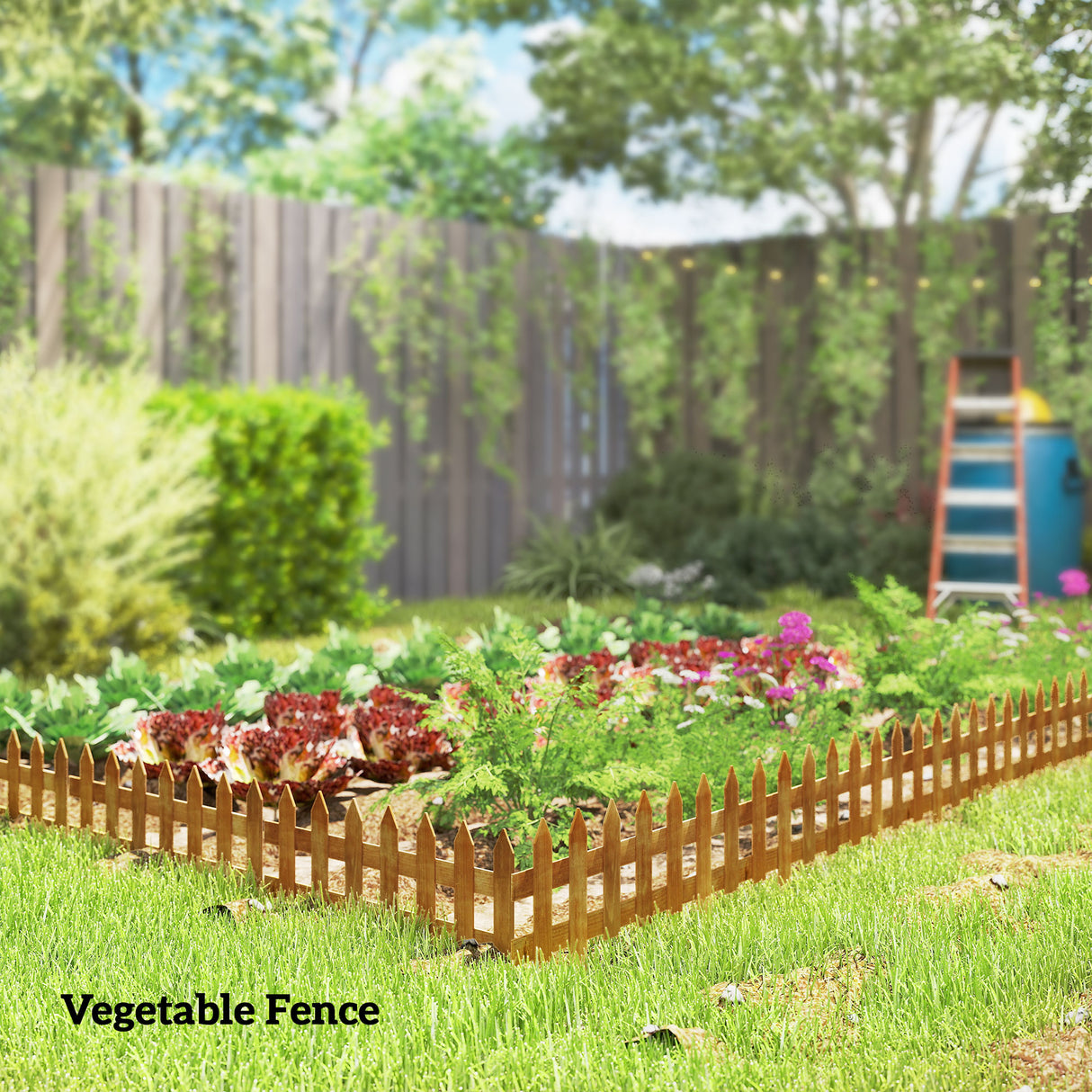 Fir Wood Garden Fixed Picket Fence Panels 60cm Wide in Set Of 12 - Velmora