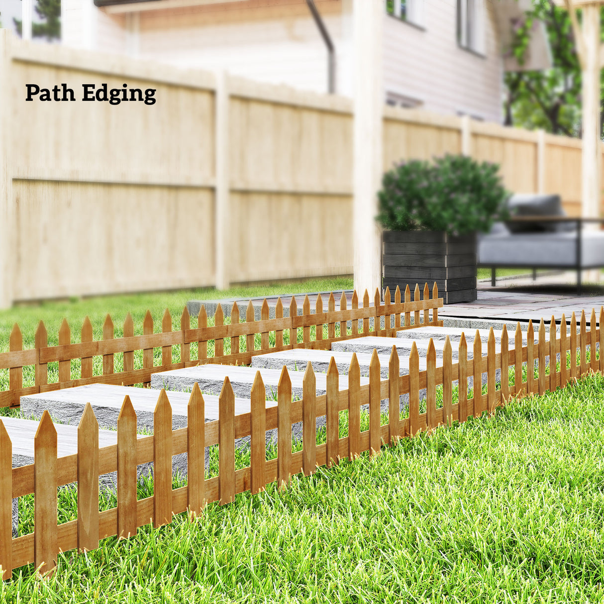 Fir Wood Garden Fixed Picket Fence Panels 60cm Wide in Set Of 12 - Velmora