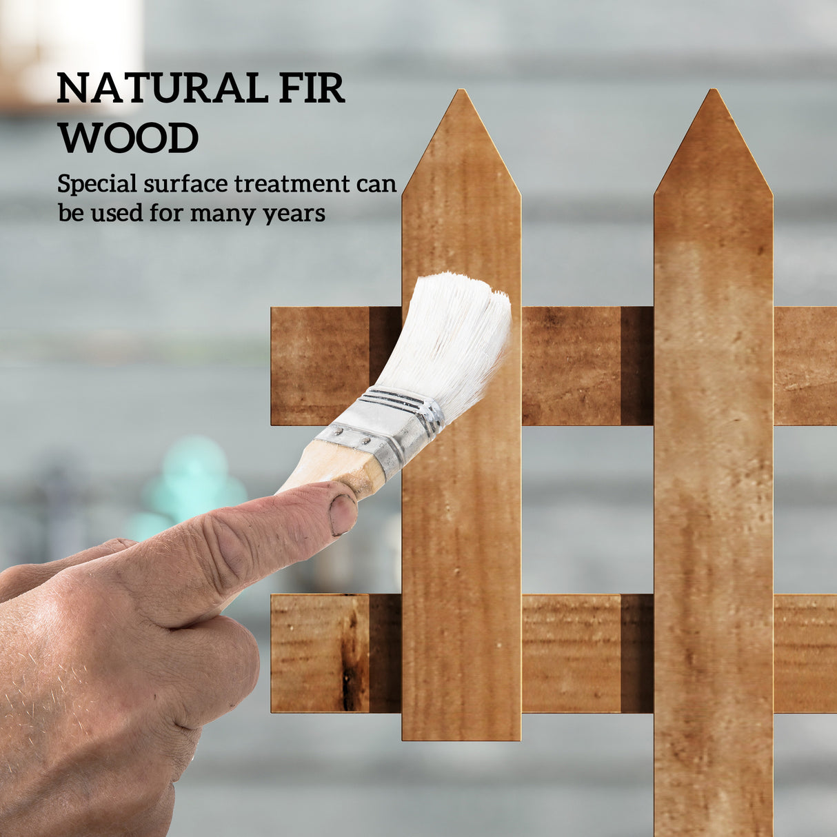 Fir Wood Garden Fixed Picket Fence Panels 60cm Wide in Set Of 12 - Velmora