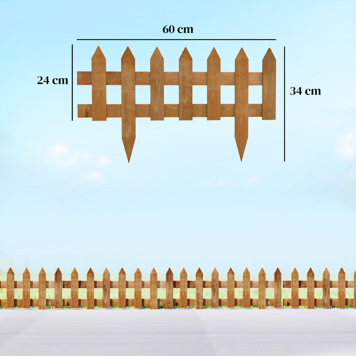 Fir Wood Garden Fixed Picket Fence Panels 60cm Wide in Set Of 12 - Velmora