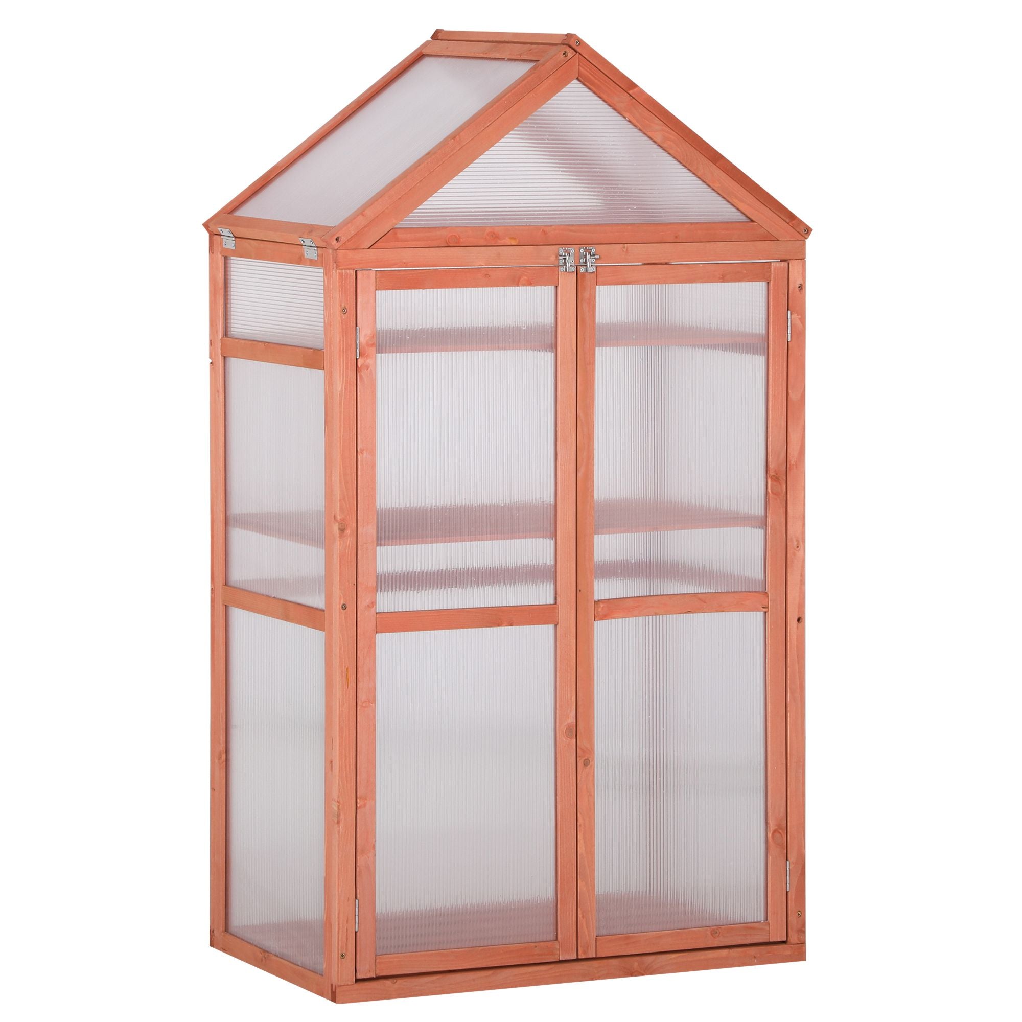Fir Wood Garden Polycarbonate Greenhouse With 2 Doors - Velmora