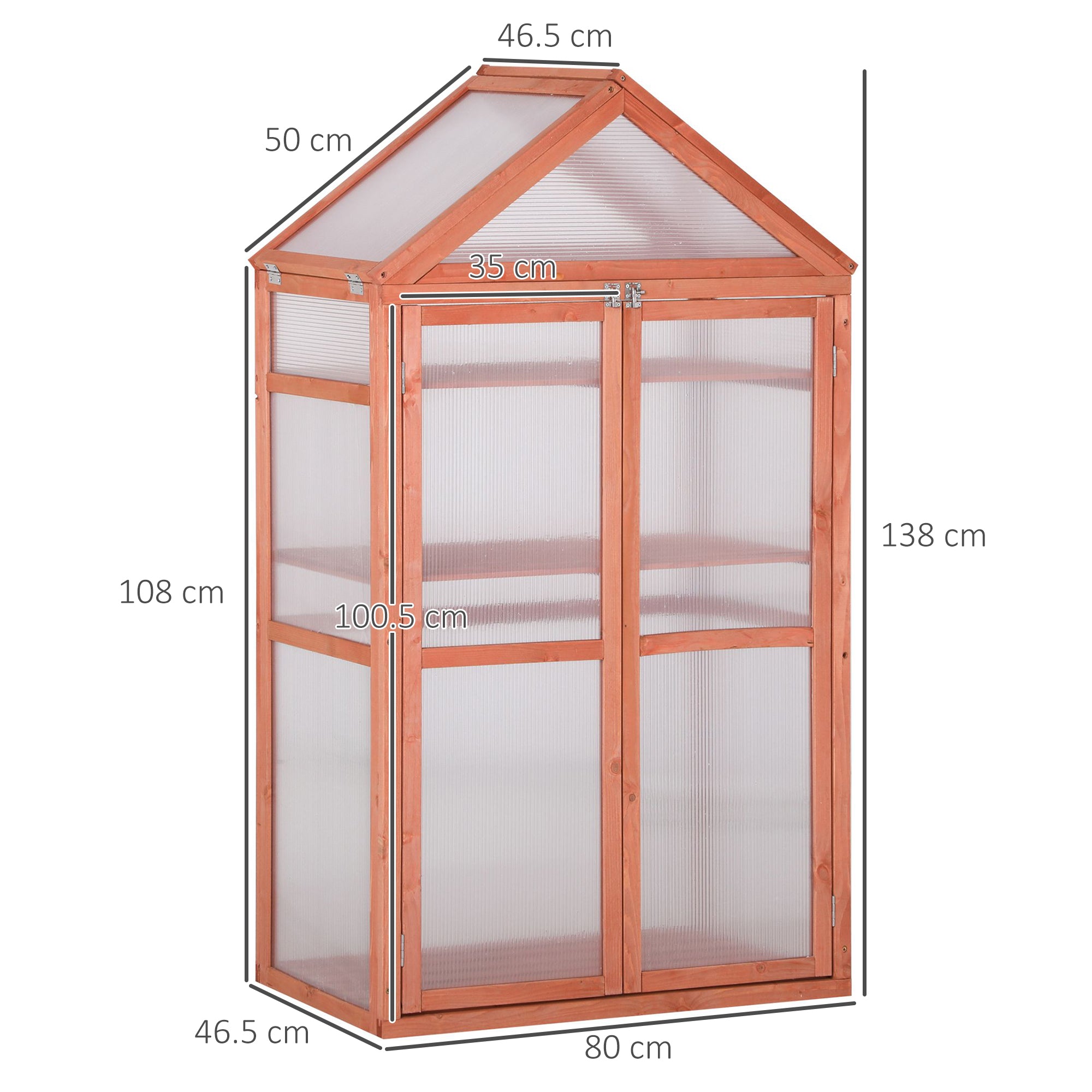 Fir Wood Garden Polycarbonate Greenhouse With 2 Doors - Velmora