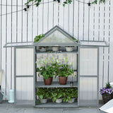 Fir Wood Garden Polycarbonate Greenhouse With 2 Doors - Velmora