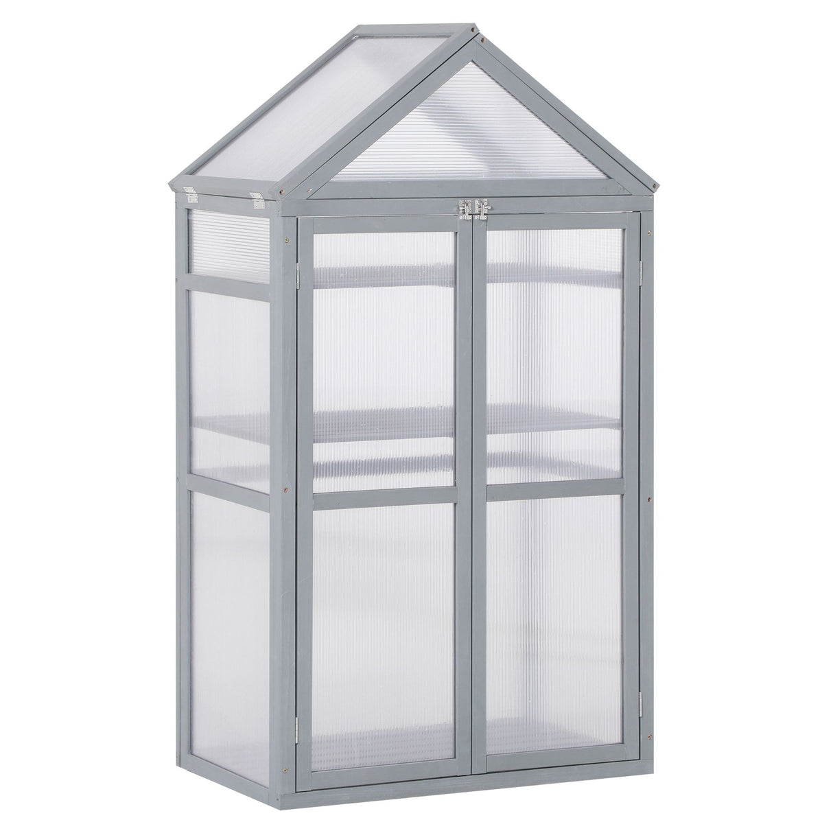 Fir Wood Garden Polycarbonate Greenhouse With 2 Doors - Velmora