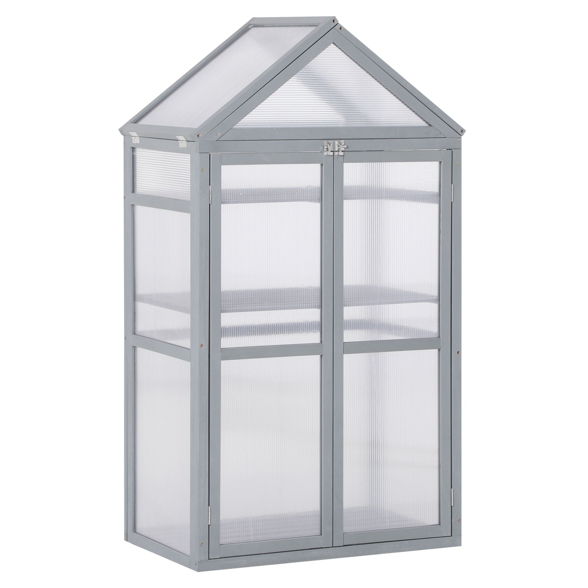 Fir Wood Garden Polycarbonate Greenhouse With 2 Doors - Velmora