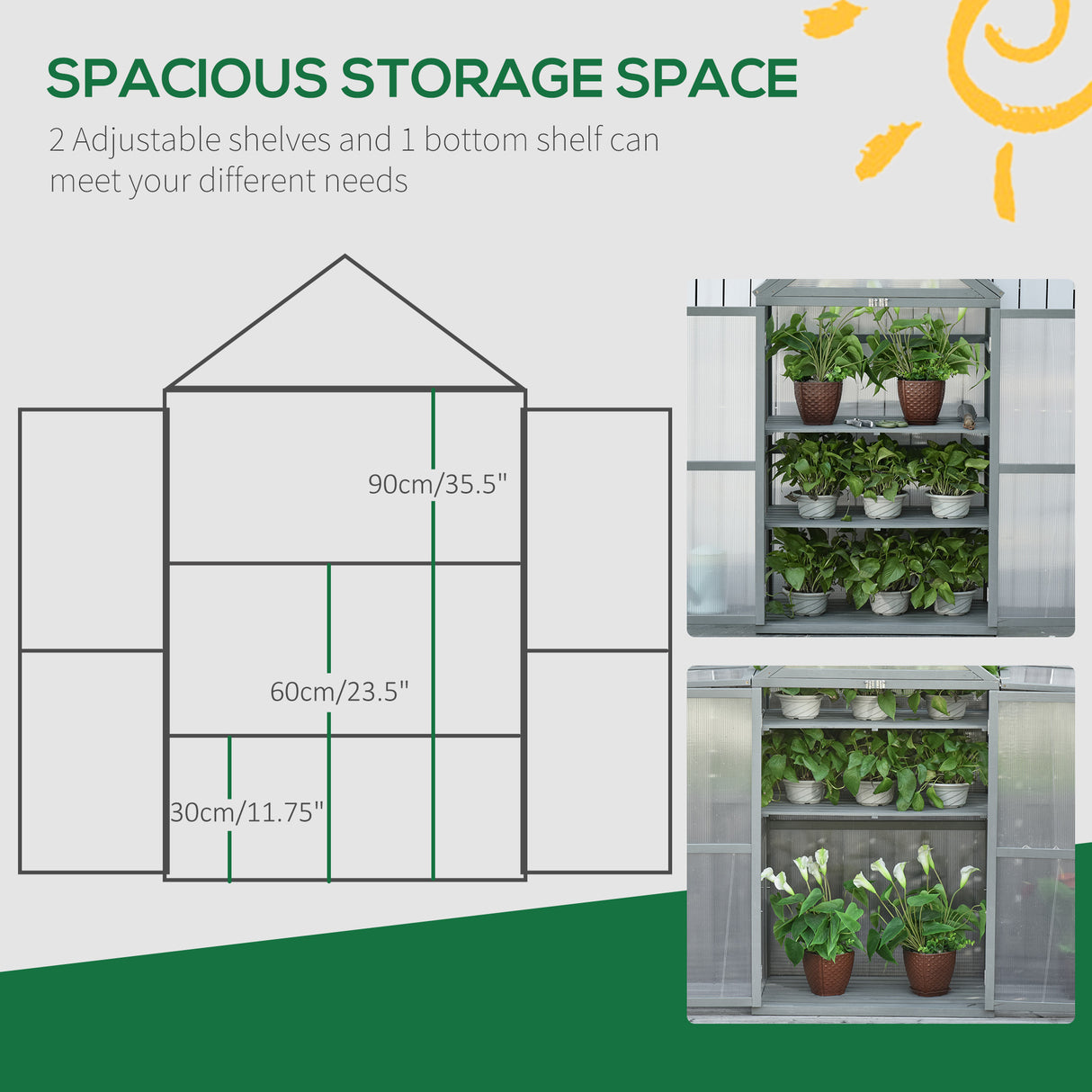 Fir Wood Garden Polycarbonate Greenhouse With 2 Doors - Velmora