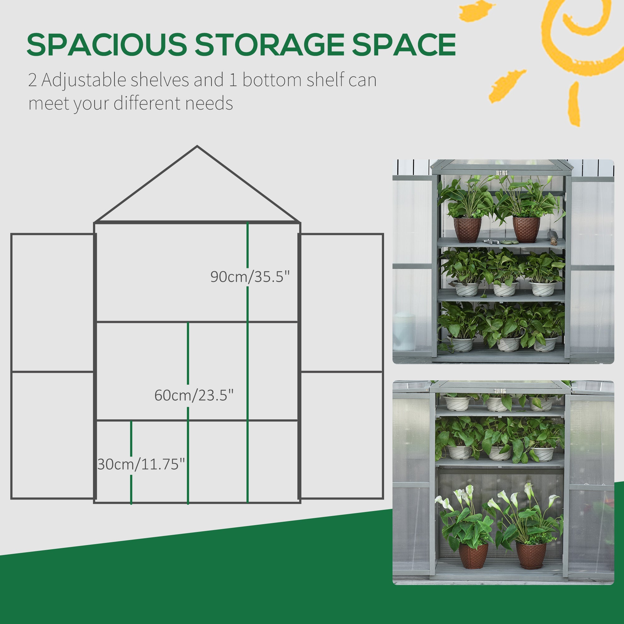 Fir Wood Garden Polycarbonate Greenhouse With 2 Doors - Velmora