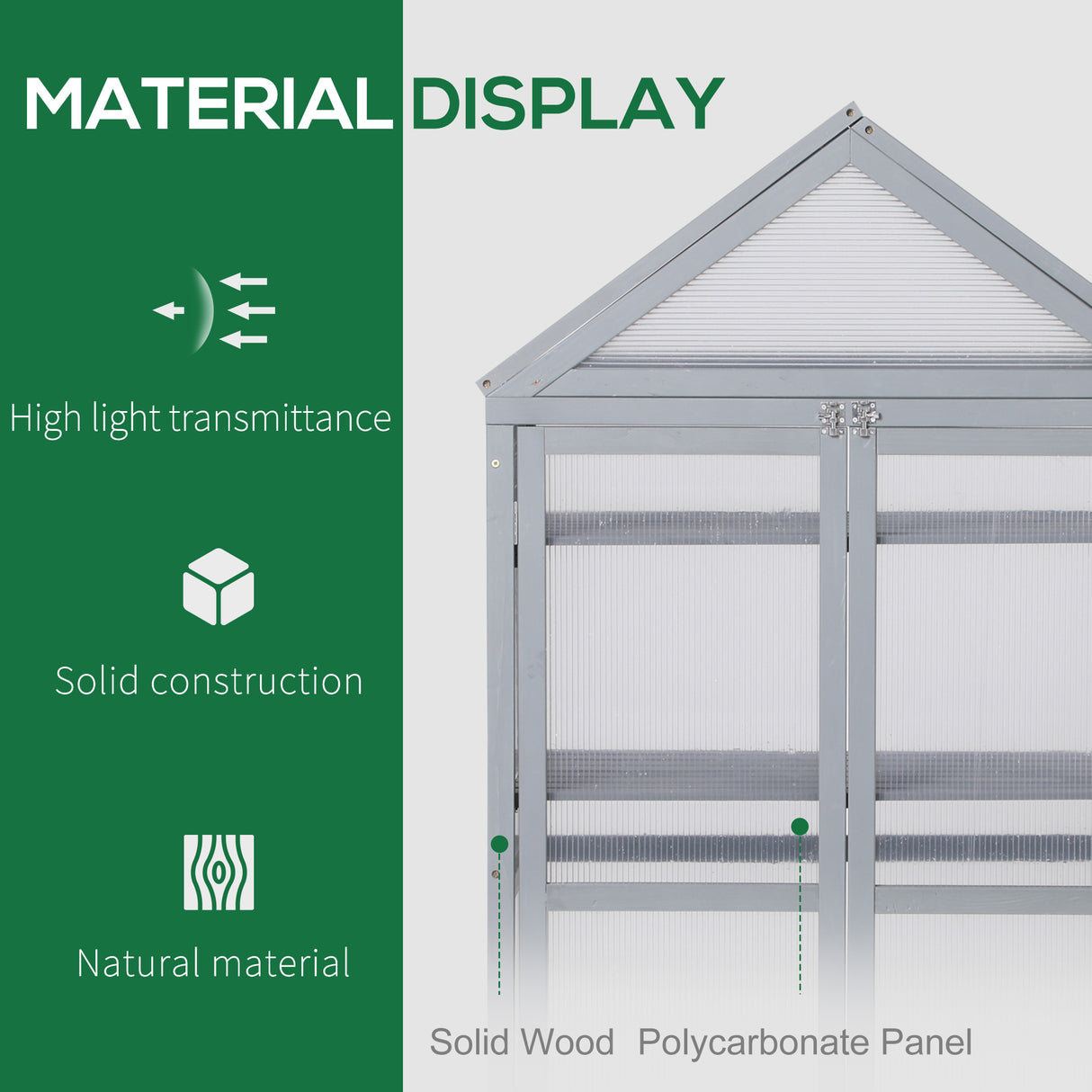 Fir Wood Garden Polycarbonate Greenhouse With 2 Doors - Velmora
