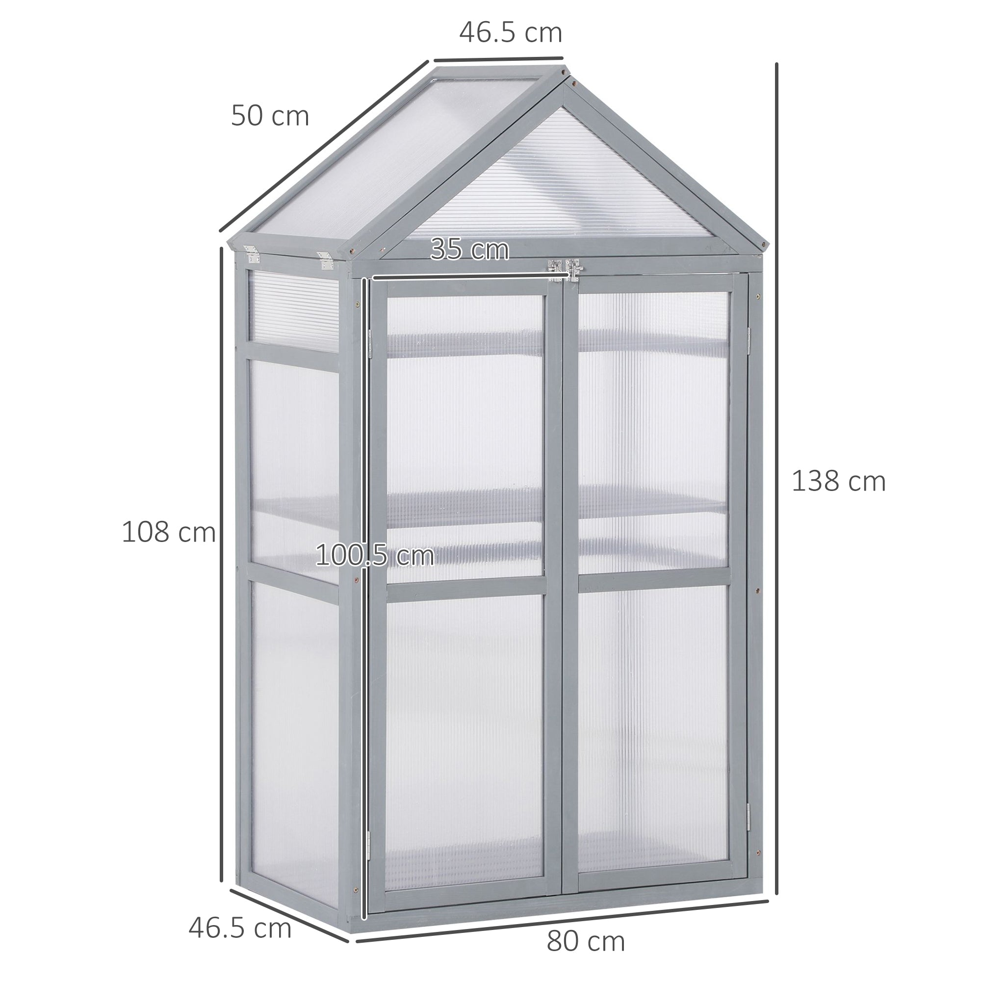 Fir Wood Garden Polycarbonate Greenhouse With 2 Doors - Velmora