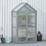 Fir Wood Garden Polycarbonate Greenhouse With 2 Doors - Velmora