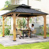 Fir Wood Hardtop Gazebo 340cm Width x 340cm Depth With Double Metal Roof - Velmora