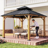 Fir Wood Hardtop Gazebo 340cm Width x 340cm Depth With Double Metal Roof - Velmora
