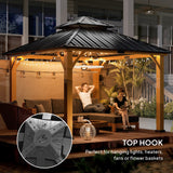 Fir Wood Hardtop Gazebo 340cm Width x 340cm Depth With Double Metal Roof - Velmora