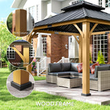 Fir Wood Hardtop Gazebo 340cm Width x 340cm Depth With Double Metal Roof - Velmora