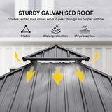Fir Wood Hardtop Gazebo 340cm Width x 340cm Depth With Double Metal Roof - Velmora