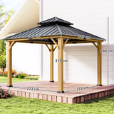 Fir Wood Hardtop Gazebo 340cm Width x 340cm Depth With Double Metal Roof - Velmora