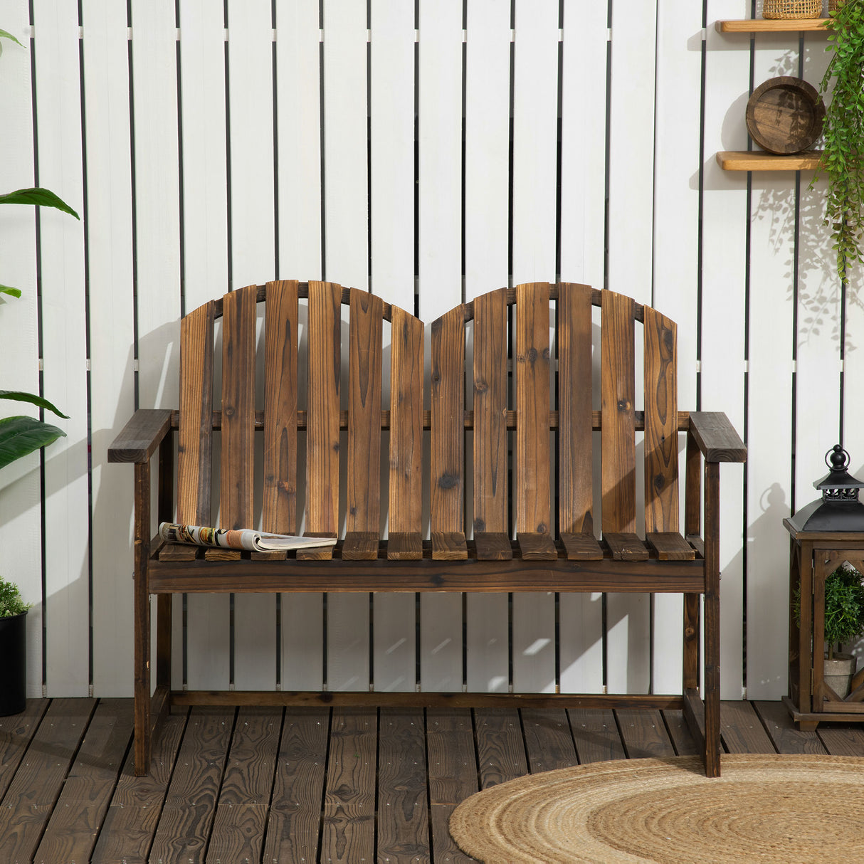 Fir Wood Outdoor Garden Bench Patio Loveseat Chair - Velmora