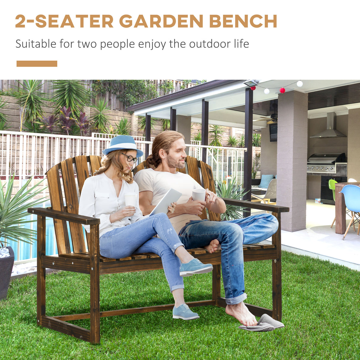 Fir Wood Outdoor Garden Bench Patio Loveseat Chair - Velmora