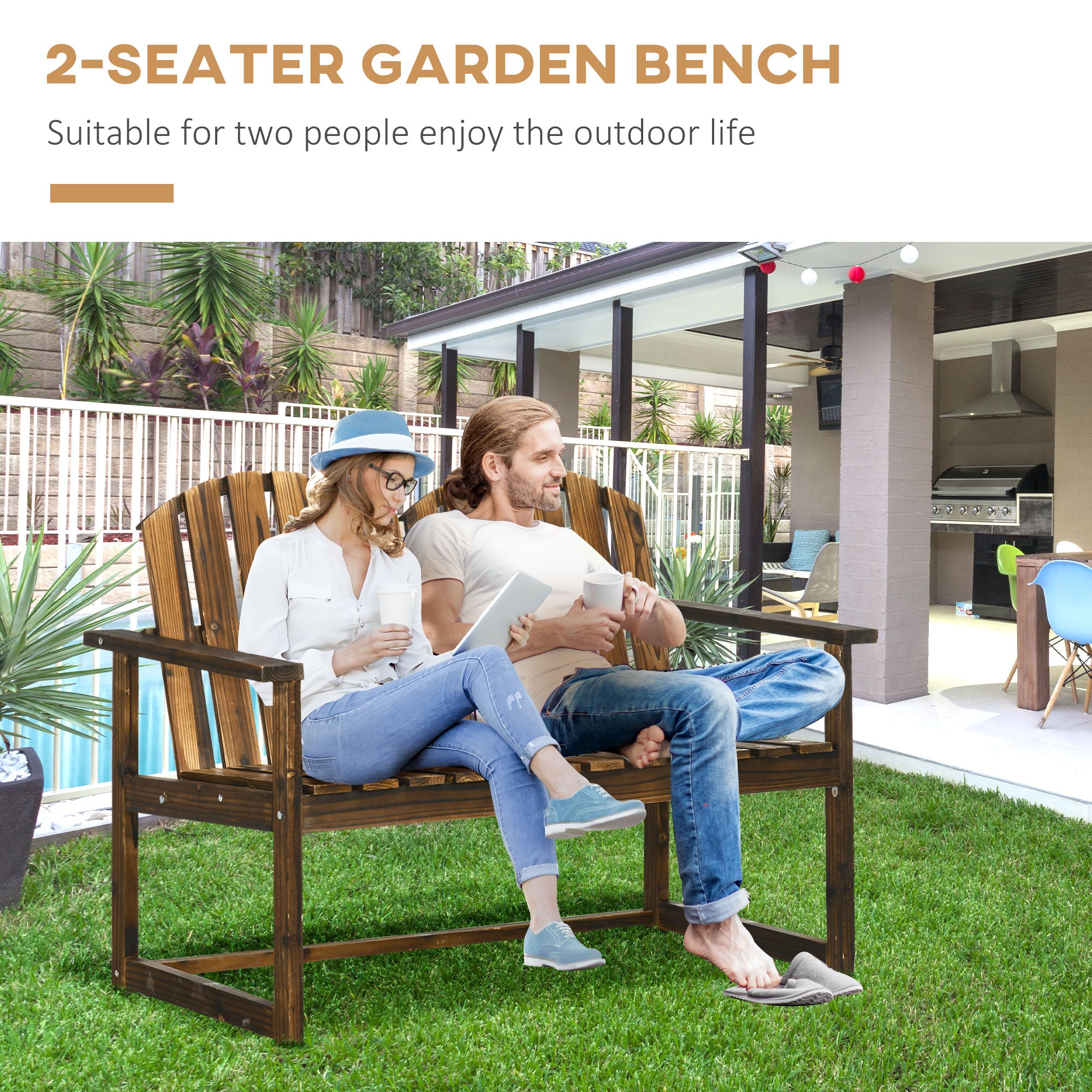 Fir Wood Outdoor Garden Bench Patio Loveseat Chair - Velmora