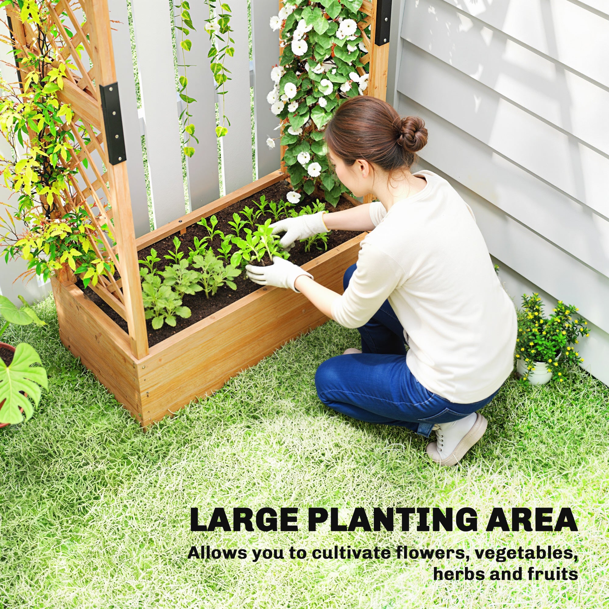 Fir Wood Outdoor Garden Planter Box 110cm Wide - Velmora