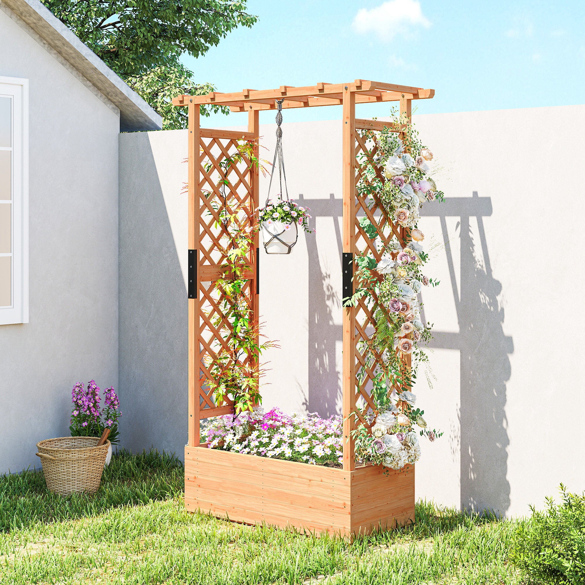Fir Wood Outdoor Garden Planter Box 110cm Wide - Velmora