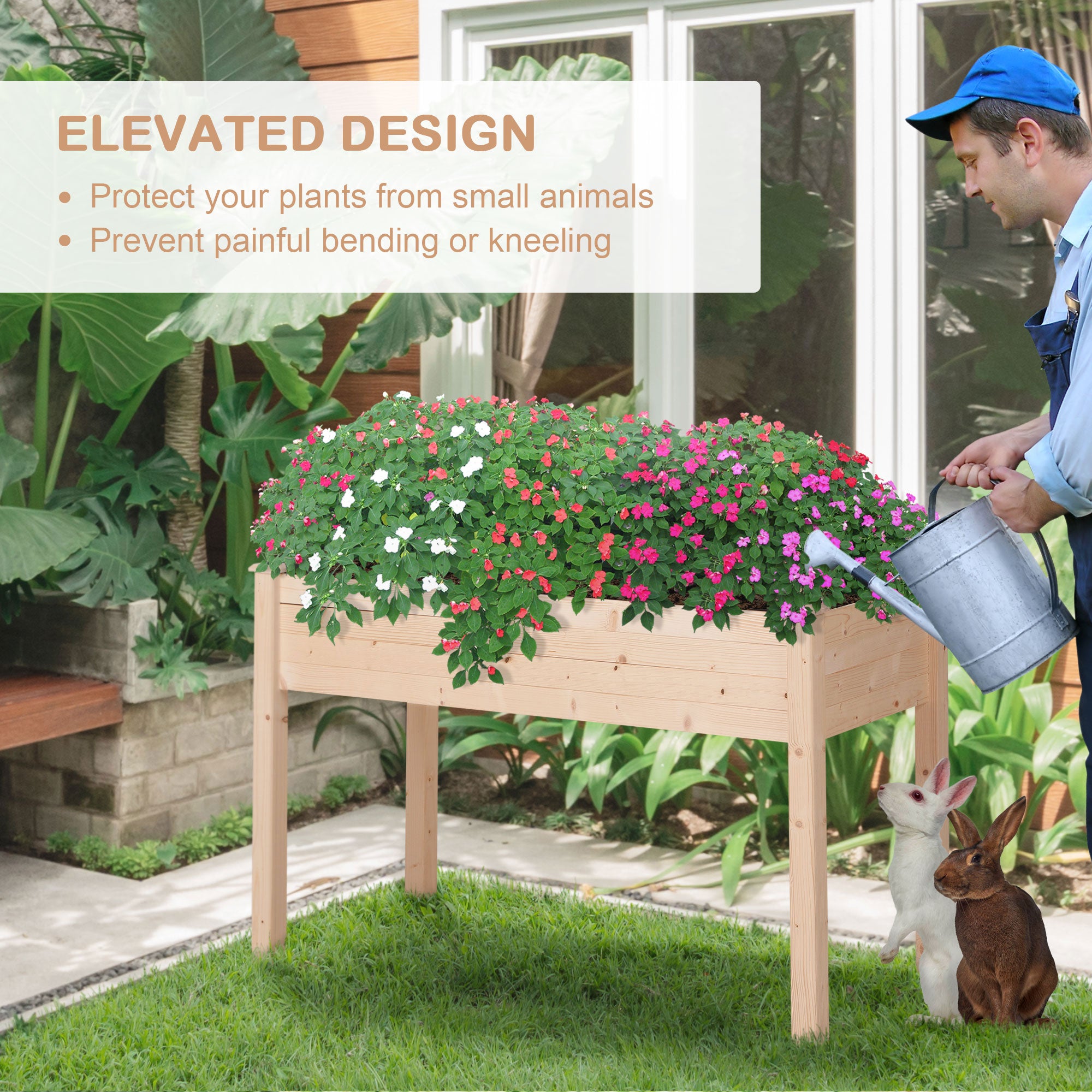 Fir Wood Outdoor Garden Planter Box 122.5cm Wide - Velmora