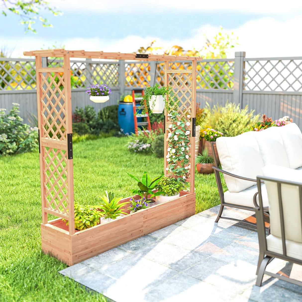 Fir Wood Outdoor Garden Planter Box 196cm Wide - Velmora