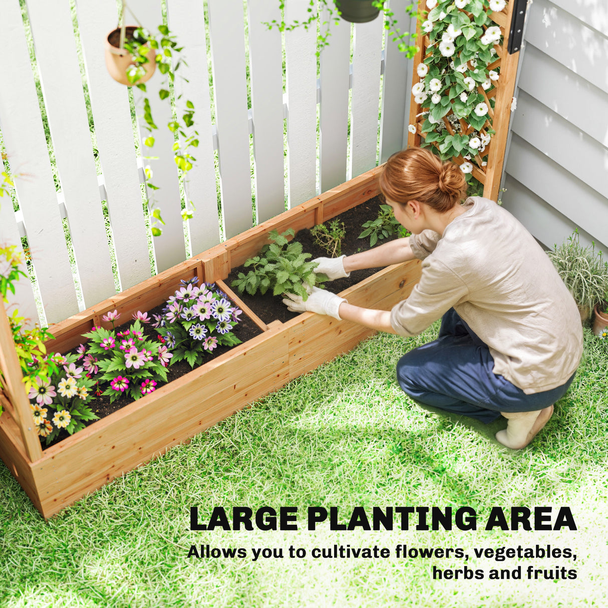 Fir Wood Outdoor Garden Planter Box 196cm Wide - Velmora