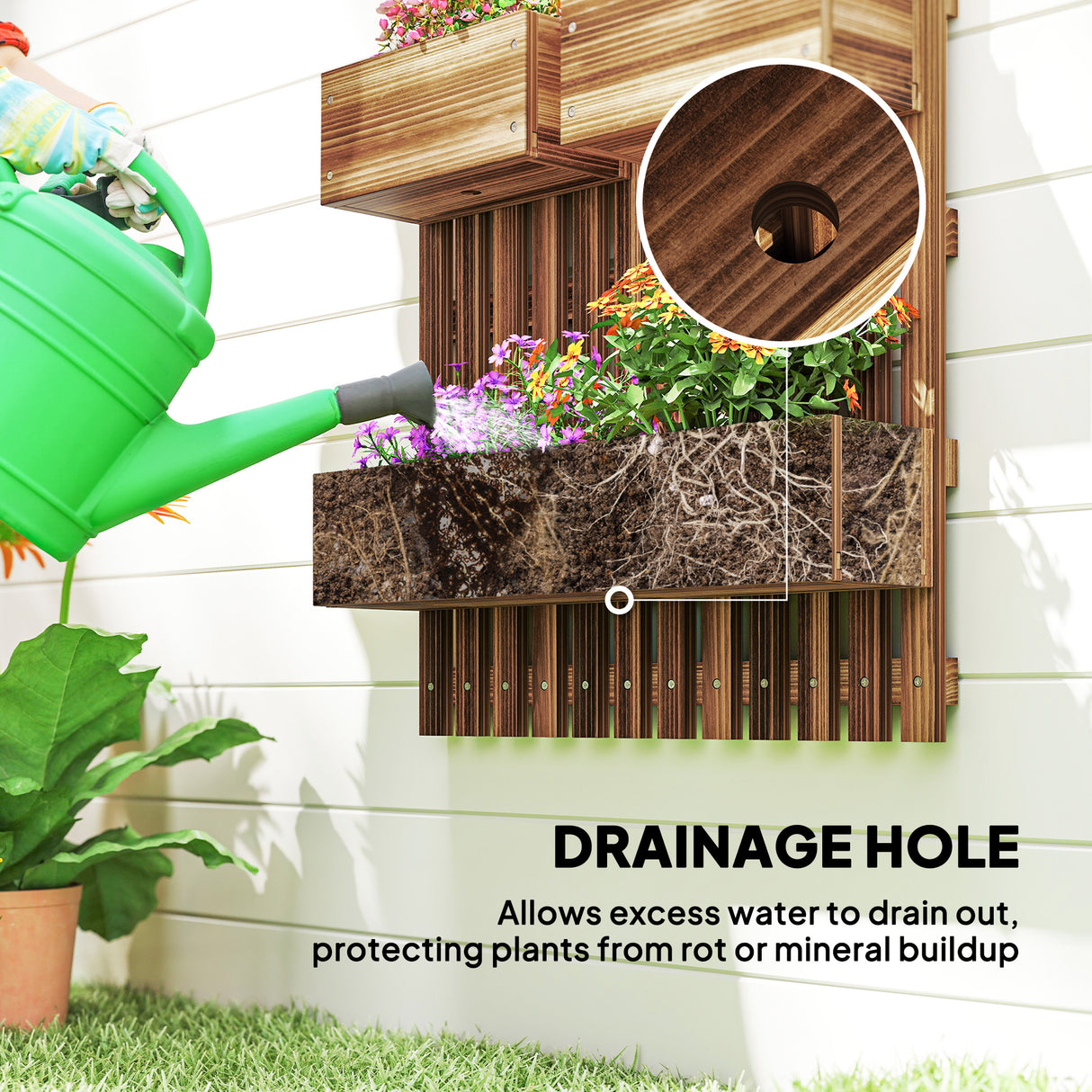 Fir Wood Outdoor Garden Planter Box 60cm Wide in Set Of 2 - Velmora