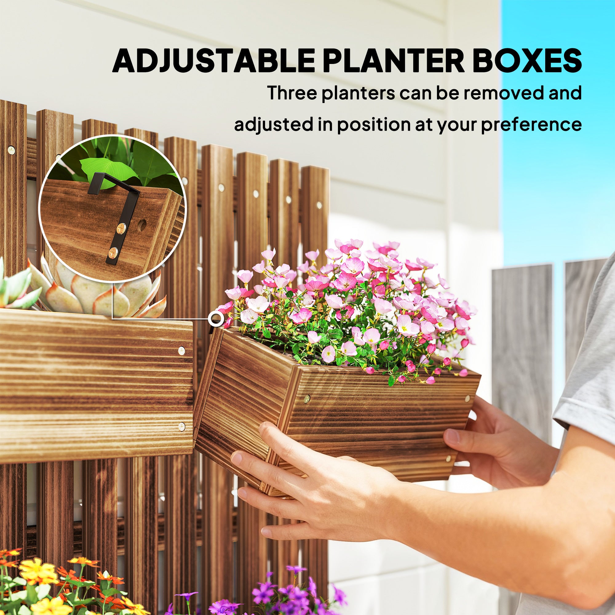 Fir Wood Outdoor Garden Planter Box 60cm Wide in Set Of 2 - Velmora