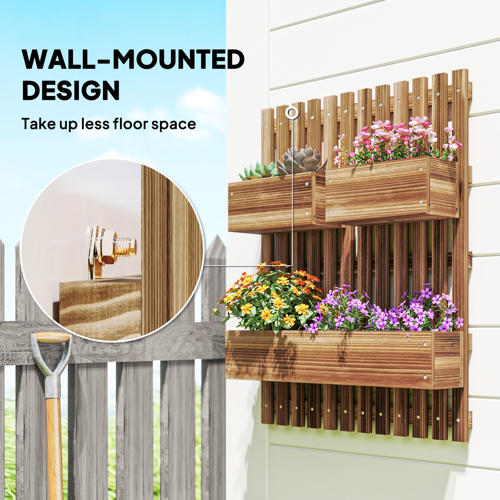 Fir Wood Outdoor Garden Planter Box 60cm Wide in Set Of 2 - Velmora