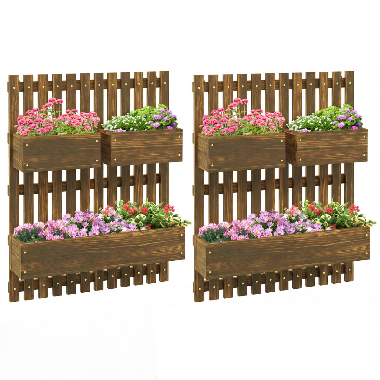Fir Wood Outdoor Garden Planter Box 60cm Wide in Set Of 2 - Velmora