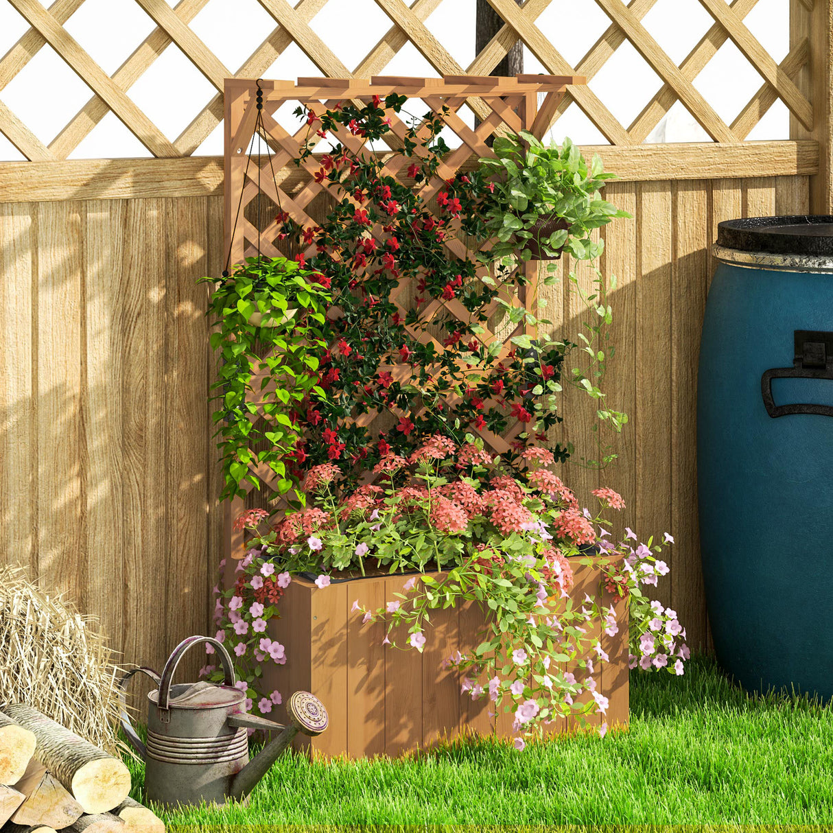 Fir Wood Outdoor Garden Planter Box 64cm Wide - Velmora