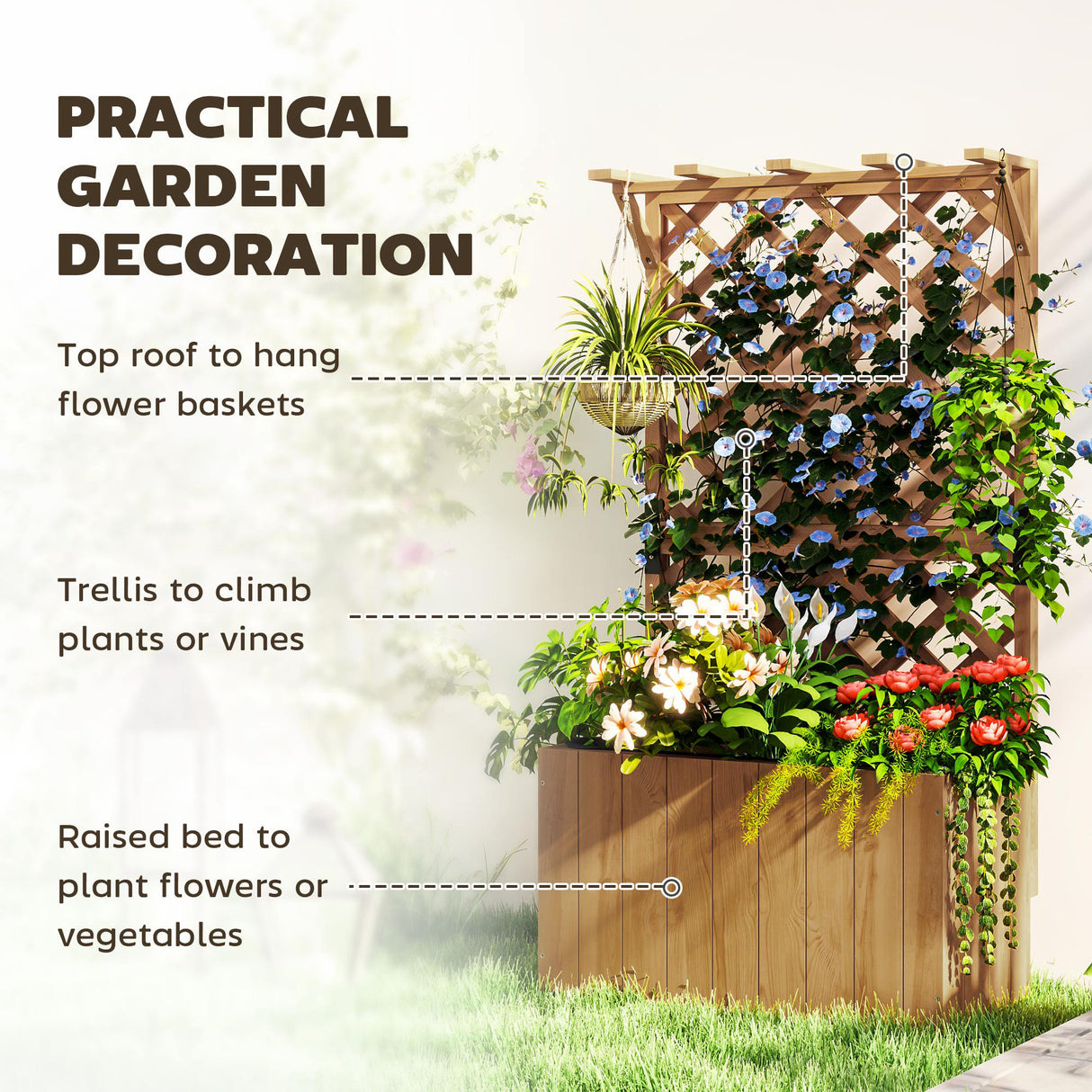 Fir Wood Outdoor Garden Planter Box 64cm Wide - Velmora