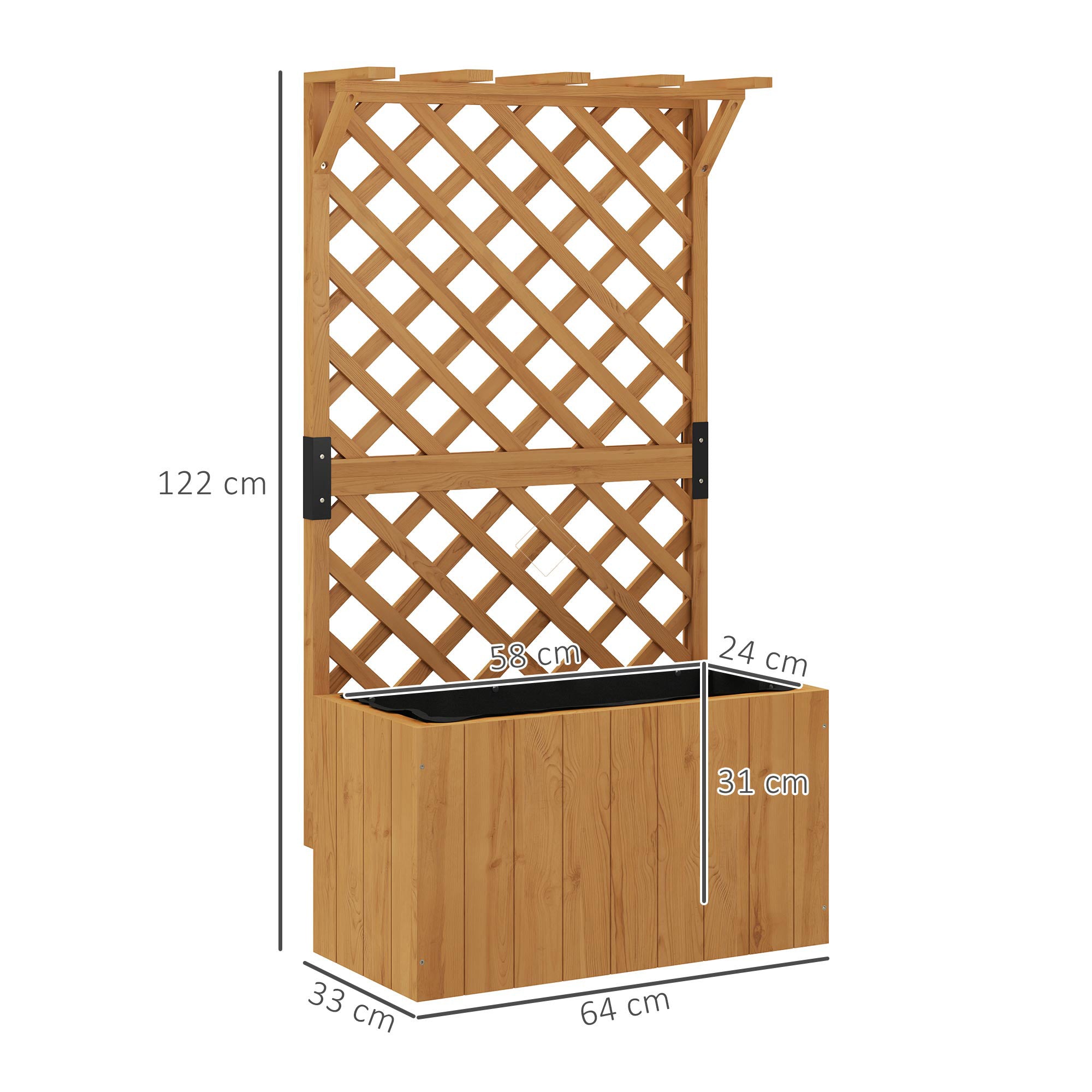 Fir Wood Outdoor Garden Planter Box 64cm Wide - Velmora