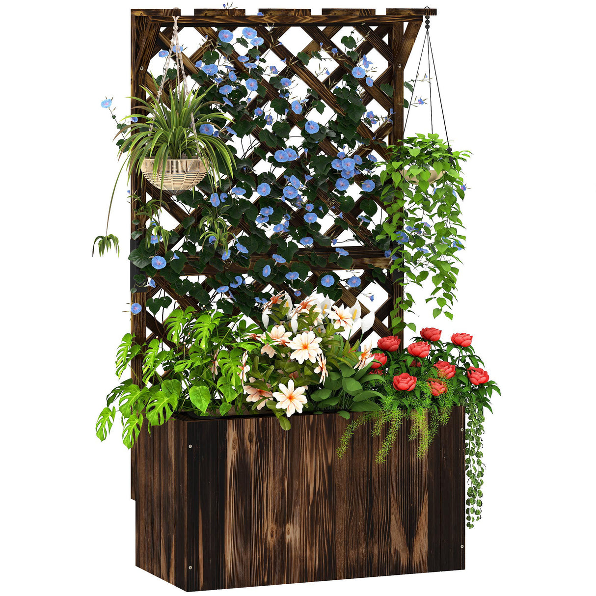 Fir Wood Outdoor Garden Planter Box 64cm Wide - Velmora