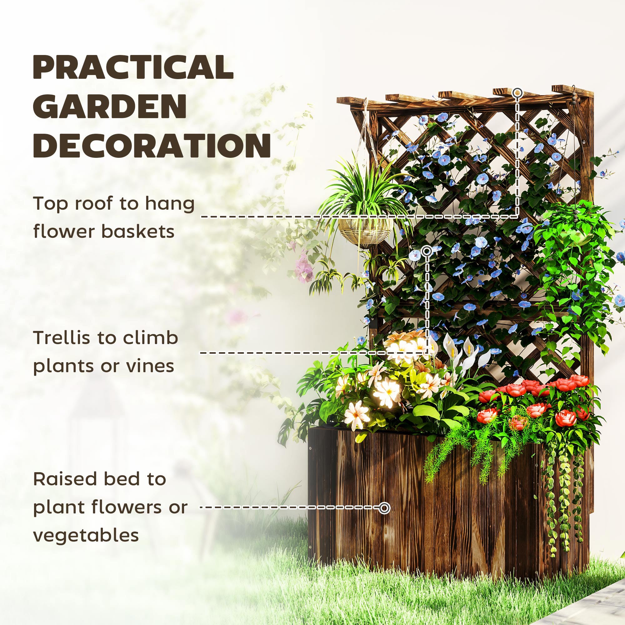 Fir Wood Outdoor Garden Planter Box 64cm Wide - Velmora