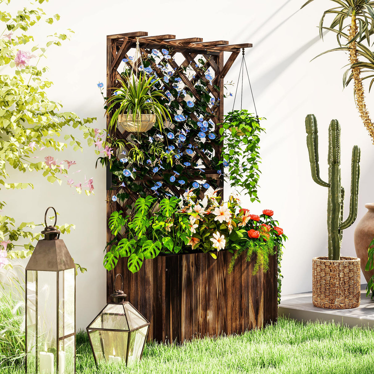 Fir Wood Outdoor Garden Planter Box 64cm Wide - Velmora