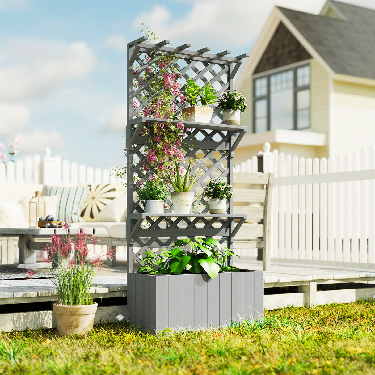 Fir Wood Outdoor Garden Planter Box 76cm Wide - Velmora