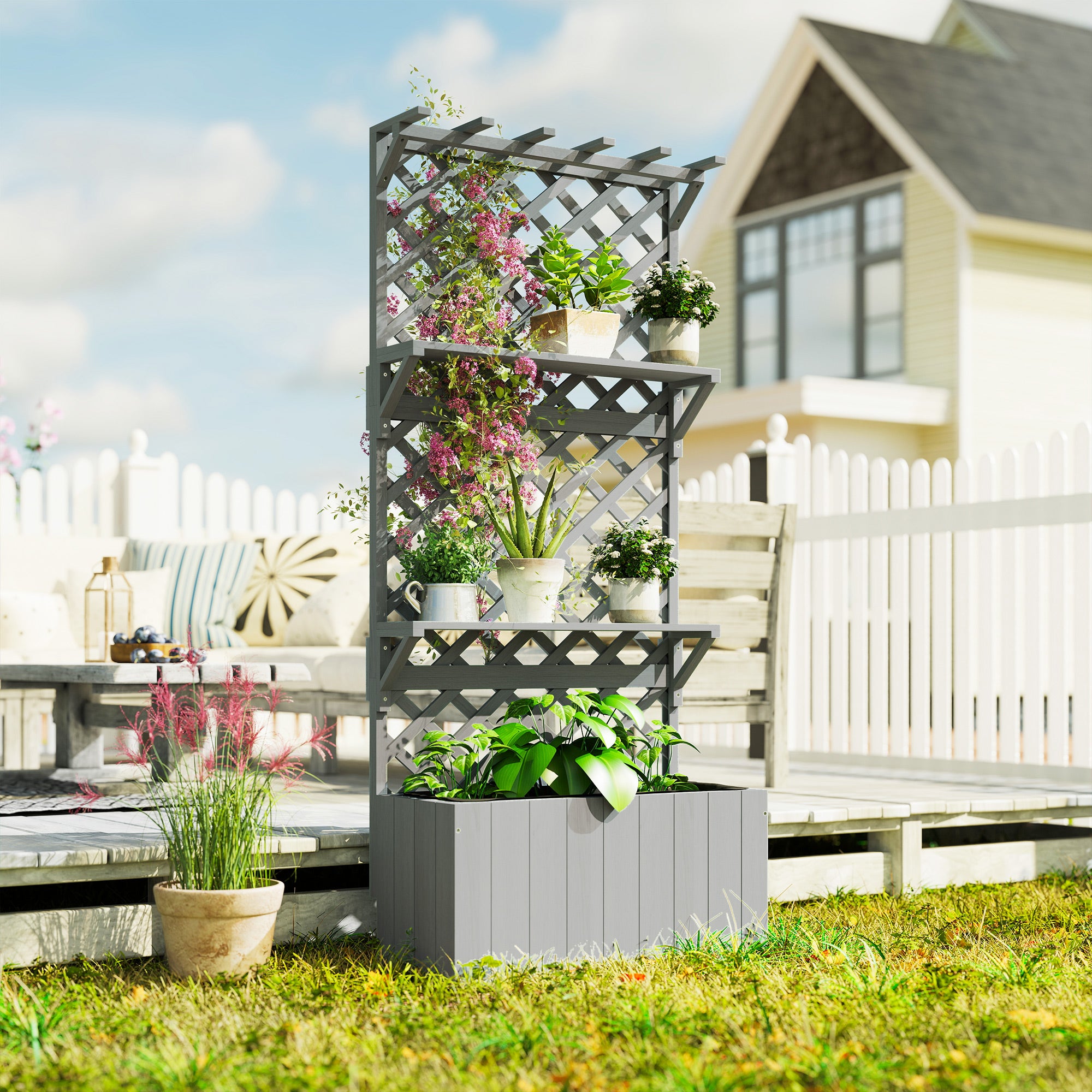 Fir Wood Outdoor Garden Planter Box 76cm Wide - Velmora