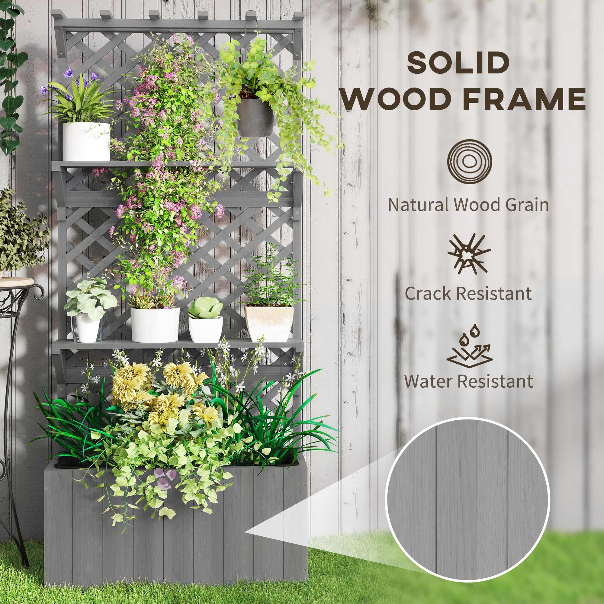 Fir Wood Outdoor Garden Planter Box 76cm Wide - Velmora