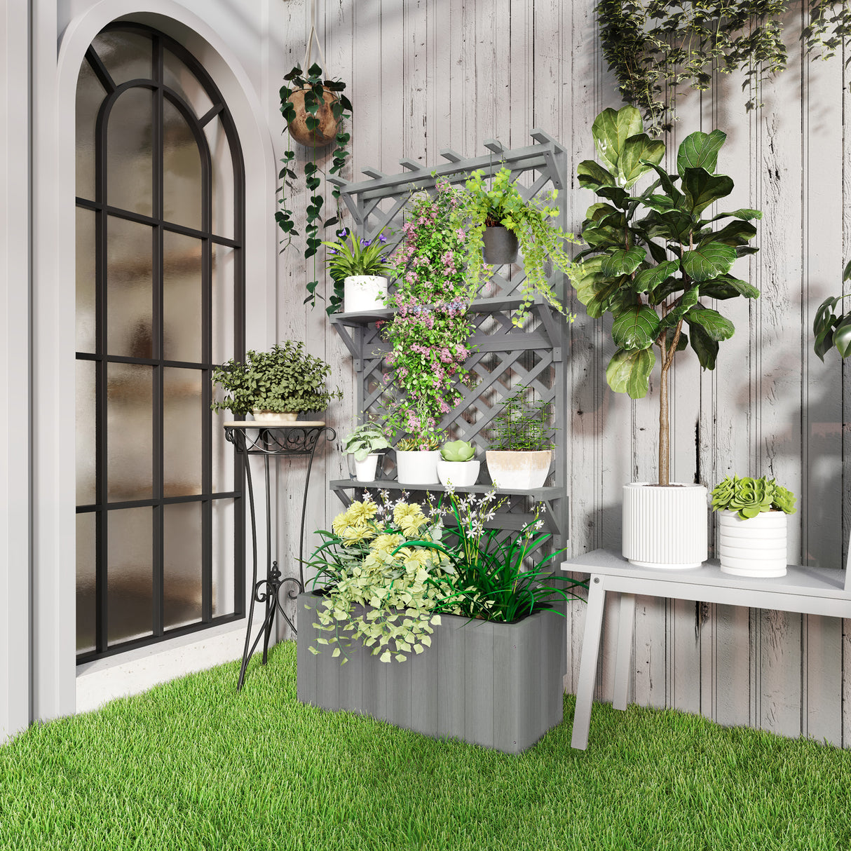Fir Wood Outdoor Garden Planter Box 76cm Wide - Velmora